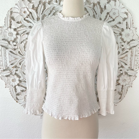 {Veronica Beard} Kali Smocked Top, Off White, Size 2, NWT - Picture 2 of 8